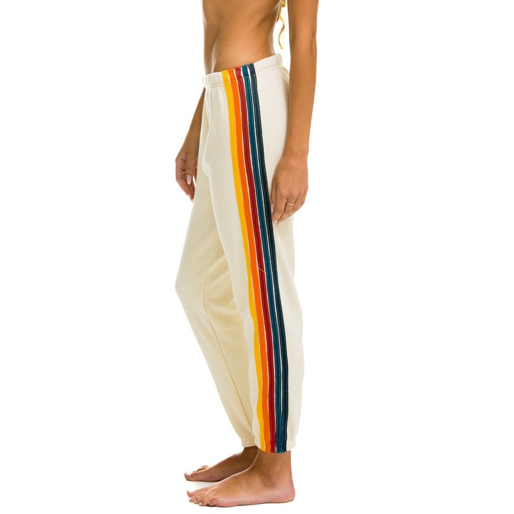 AVIATOR NATION 5 STRIPE SWEATPANTS - VINTAGE WHITE - SMALL - GENTLY USED